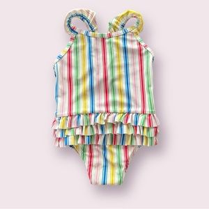 Baby Boden Frill Stripe Swimsuit 9 To 12 Months